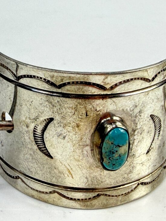 Signed vintage Navajo handmade sterling Stick silver barrette w/ turquoise SS28 main image 2